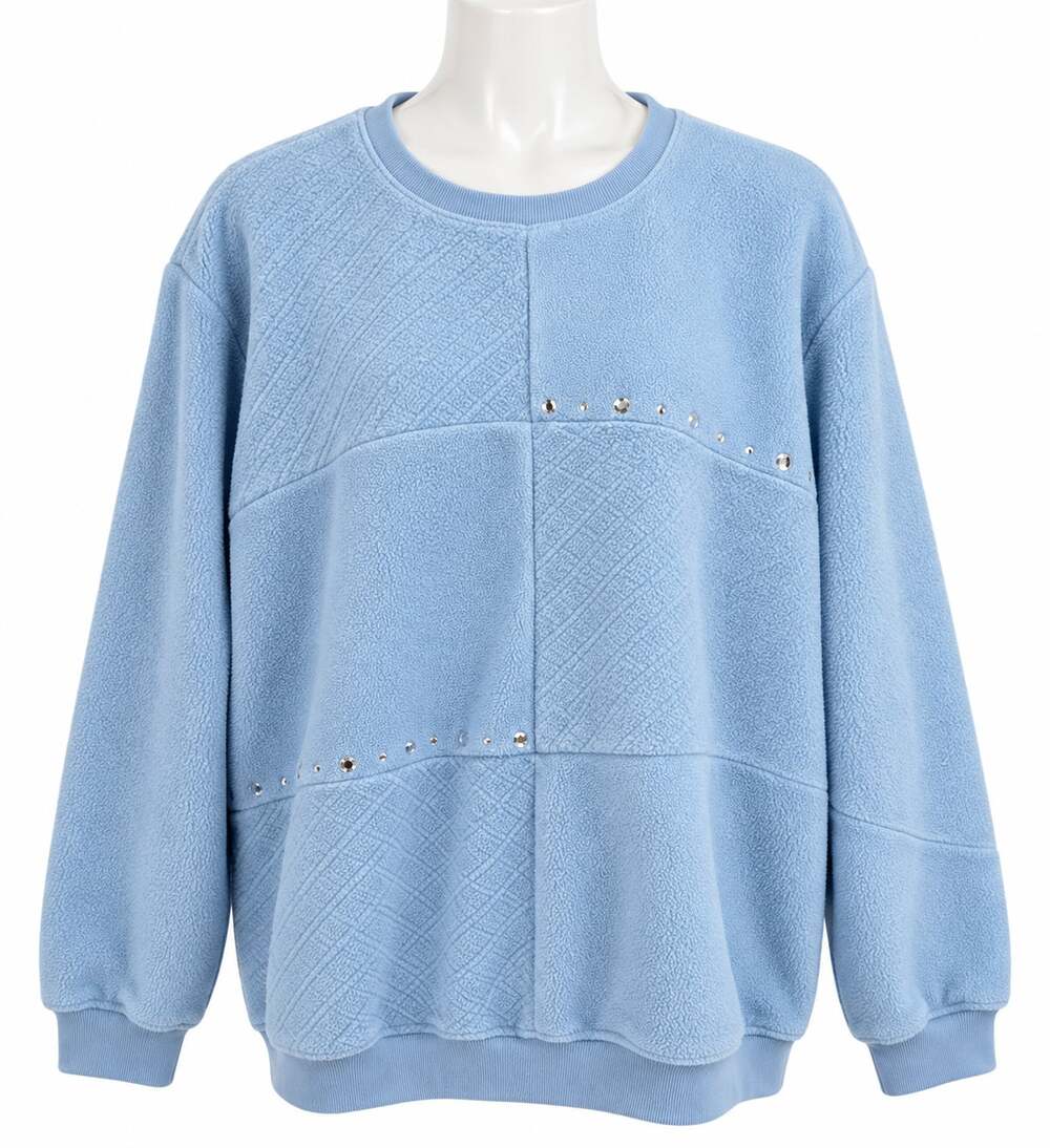Baby Blue Fleece Sweatshirt Cozy Warm Grandma Core Rhinestone Alfred Dunner 3X